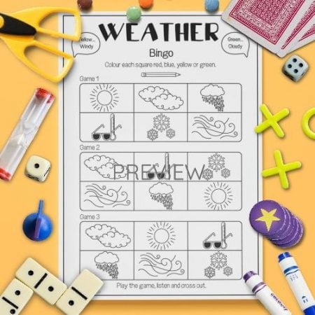 ESL English Weather Bingo Game Activity Worksheet
