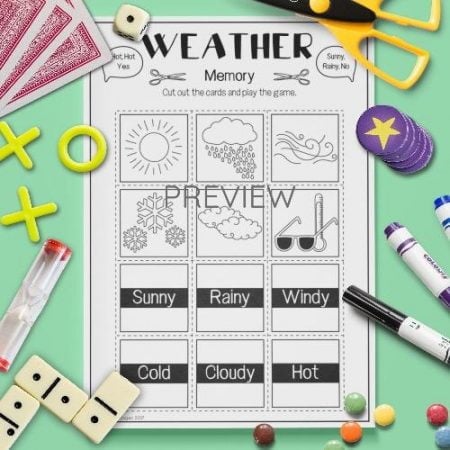 ESL English Weather Memory Game Activity Worksheet