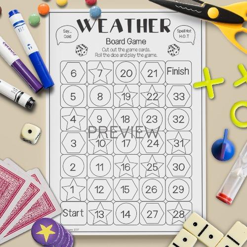 ESL English Weather Board Game Activity Worksheet