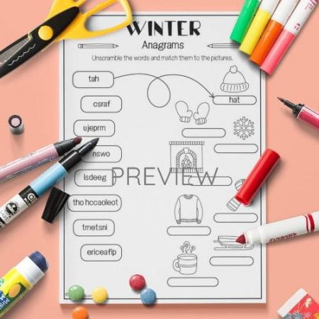 ESL English Winter Anagrams Activity Worksheet