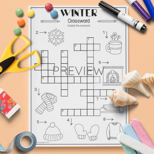 ESL English Winter Crossword Activity Worksheet