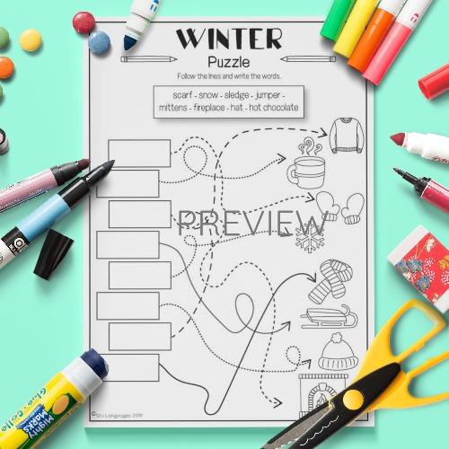 ESL English Winter Puzzle Activity Worksheet