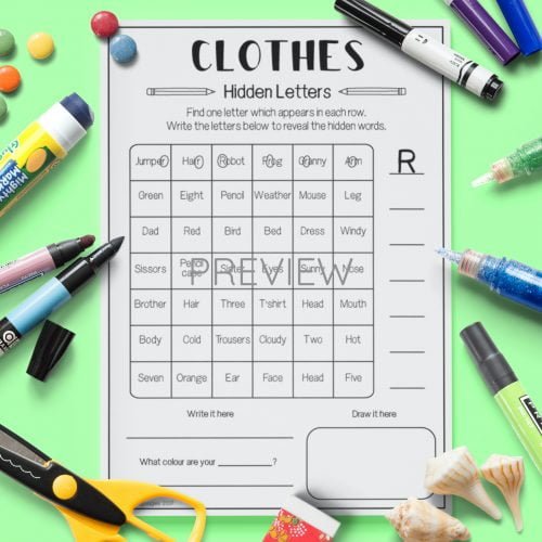 ESL English Clothes Hidden Letters Activity Worksheet
