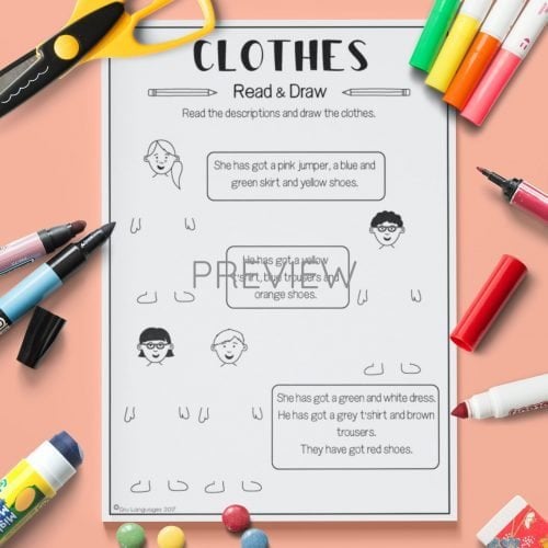 ESL English  Clothes Read And Draw Activity Worksheet