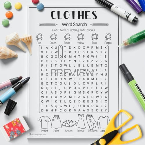ESL English Clothes Word Search Activity Worksheet