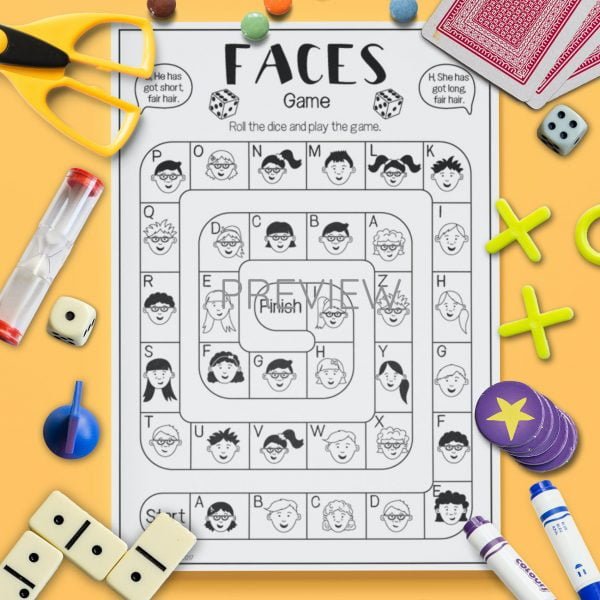 ESL English Face Board Game Activity Worksheet