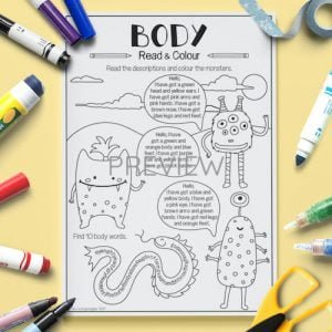 Face & Body | Read & Colour | Fun ESL Worksheet For Kids