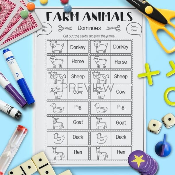 Farm Animals | Dominoes Card Game | ESL Worksheet For Kids