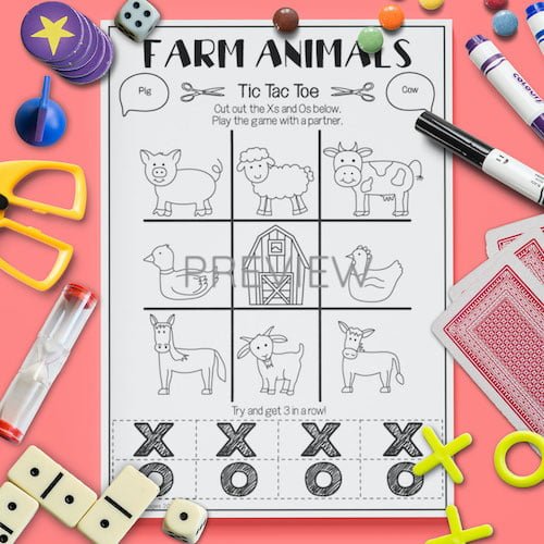 Farm Animals Tic Tac Toe Game Fun ESL Worksheet For Kids