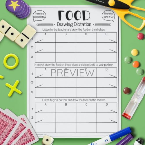 ESL English Food Drawing Dictation Activity Worksheet
