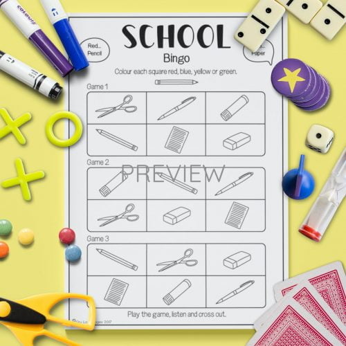 ESL English School Bingo Game Activity Worksheet