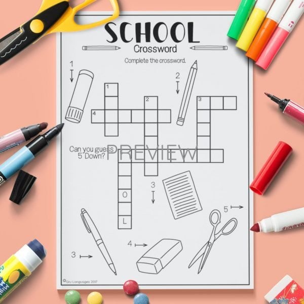 ESL English School Crossword Activity Worksheet