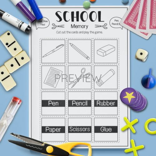 ESL English School Memory Game Activity Worksheet