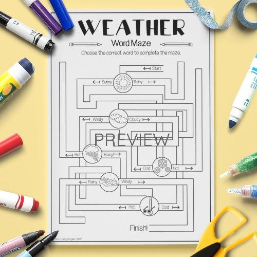 ESL English Weather Maze Activity Worksheet