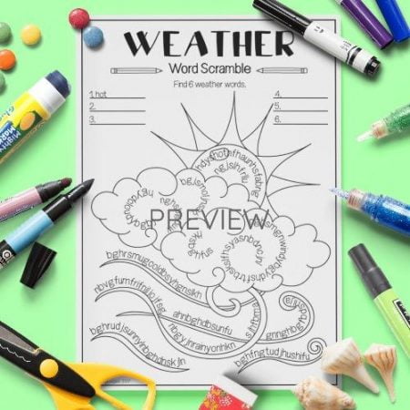 ESL English Weather Word Scramble Activity Worksheet
