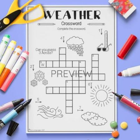 ESL English Weather Crossword Activity Worksheet