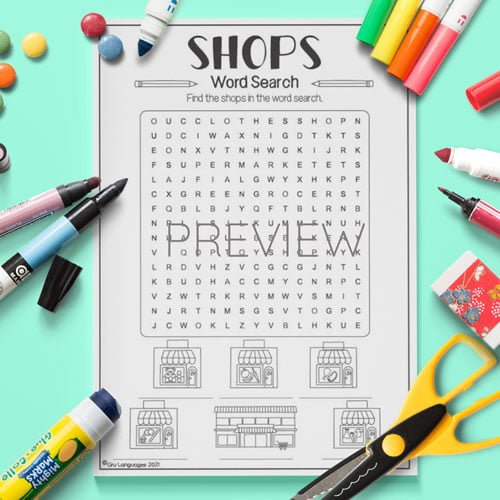 Shops Word Search Activity Fun ESL Worksheet For Children