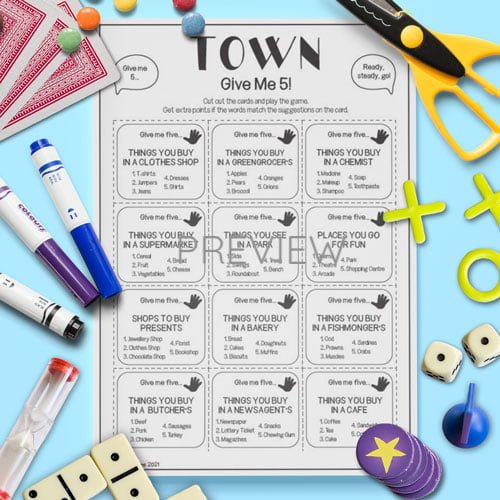 ESL English Town Give Me Five Game Activity Worksheet