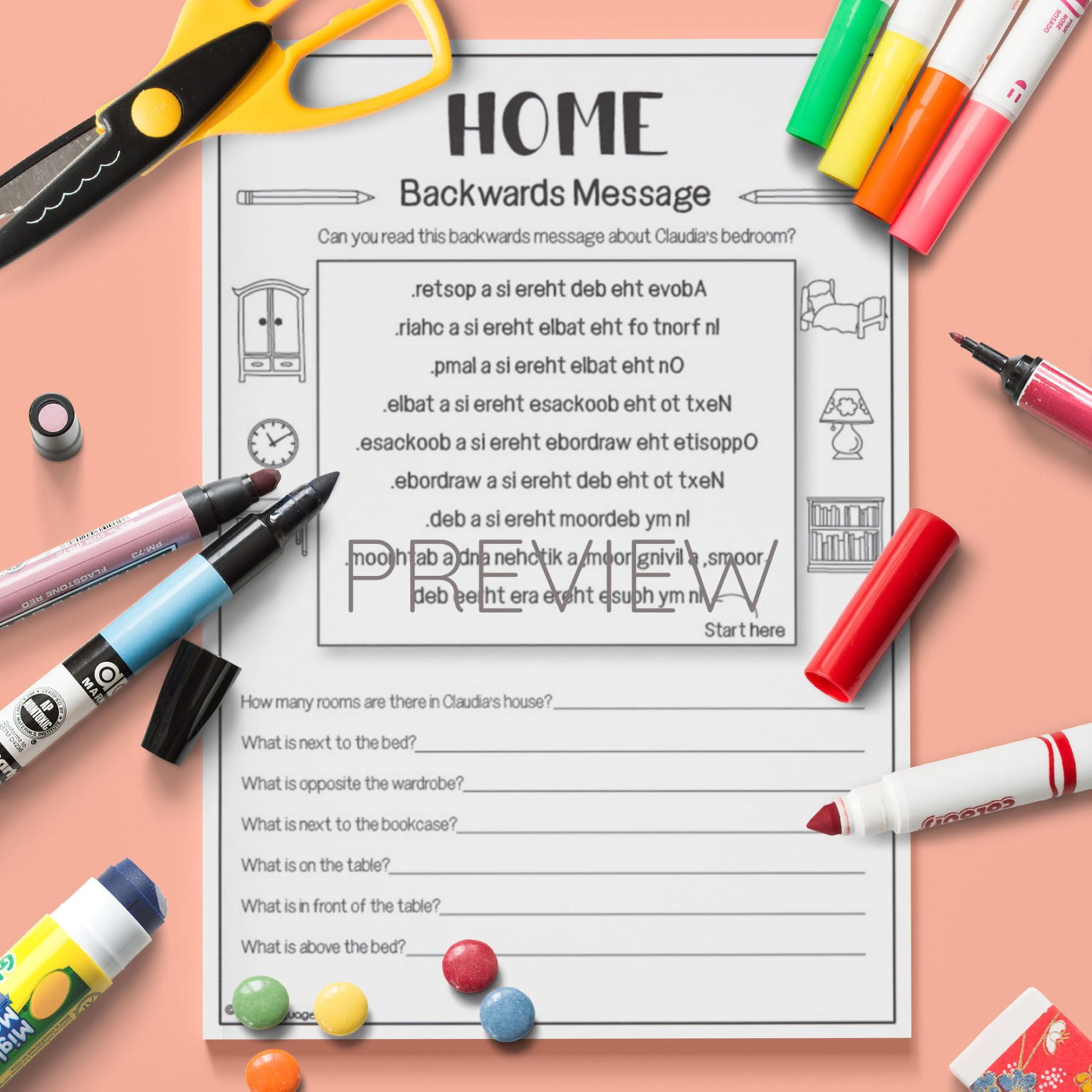 At Home Backwards Messages Activity Fun ESL Worksheet