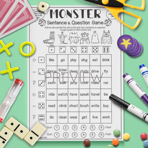 ESL English Monster Sentence Game Activity Worksheet