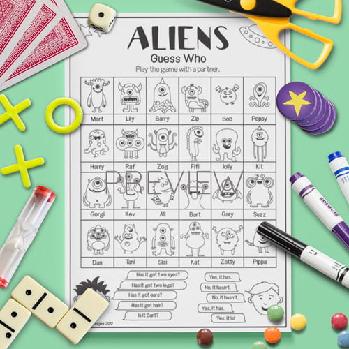 ESL English Aliens Guess Who Game Worksheet