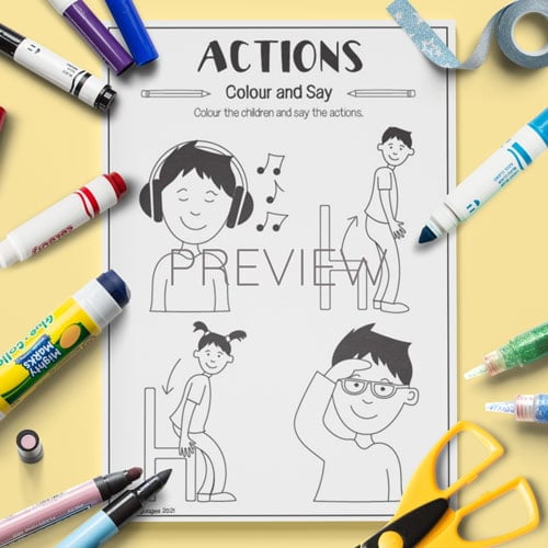 ESL Preschool Actions Colour Say Activity