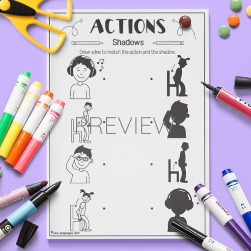 ESL Preschool Actions Shadows Activity Worksheet