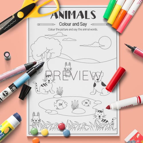 ESL Preschool Pets Colour Say Activity