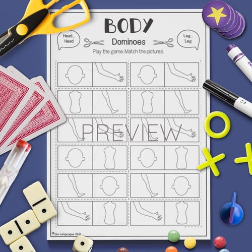 ESL Preschool Body Dominoes Game Worksheet