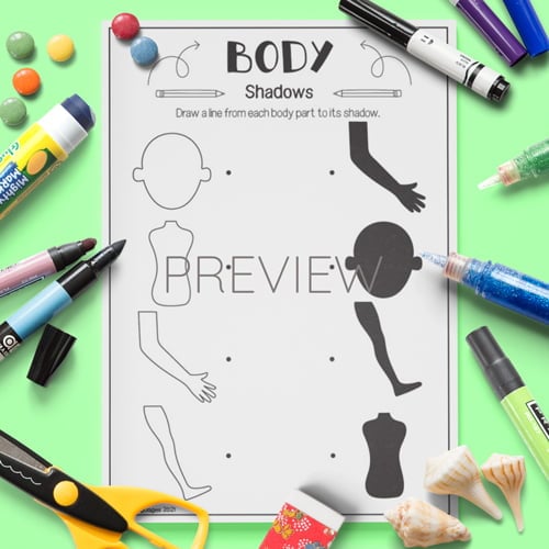 ESL Preschool Body Shadows Activity Worksheet
