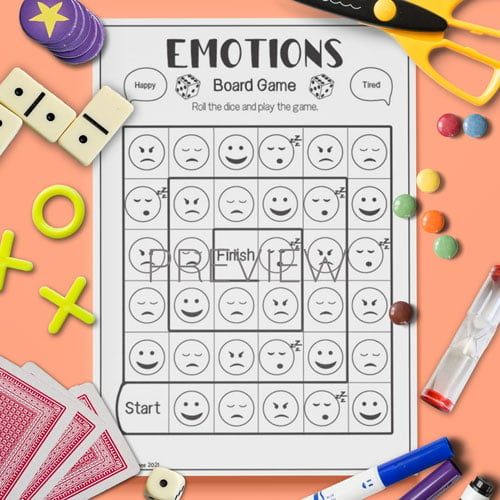 ESL Preschool Emotions Board Game Activity Worksheet