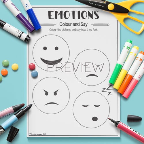 ESL Preschool Emotions Colour Say Activity