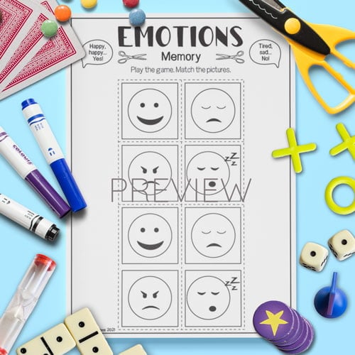 ESL Preschool Emotions Memory Game Activity Worksheet