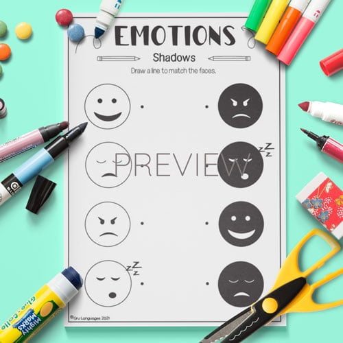 ESL Preschool Emotions Shadows Activity Worksheet