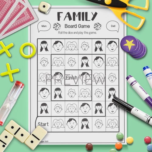 ESL Preschool Family Board Game Activity Worksheet