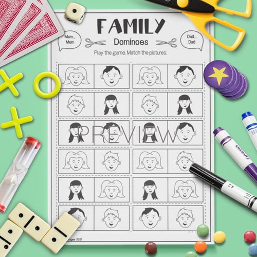ESL Preschool Family Dominoes Game Activity