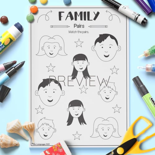 ESL Preschool Family Pairs Activity Worksheet