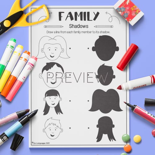 ESL Preschool Family Shadows Activity Worksheet