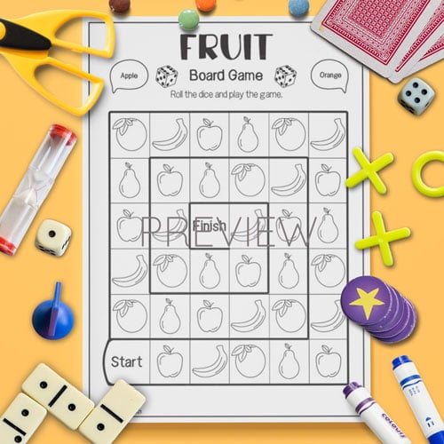 ESL Preschool Fruit Board Game Activity Worksheet
