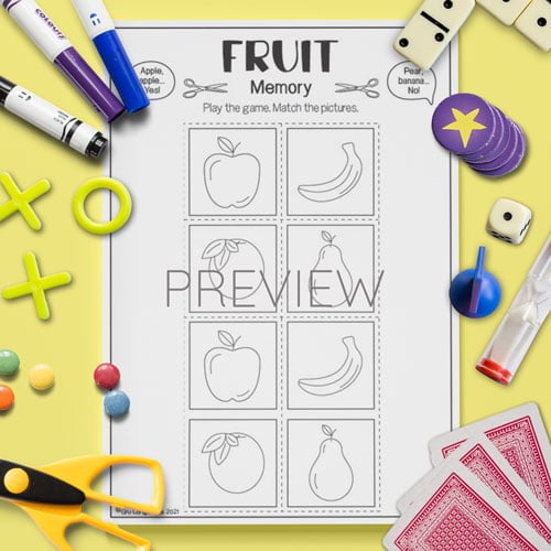 ESL Preschool Fruit Memory Game Activity Worksheet