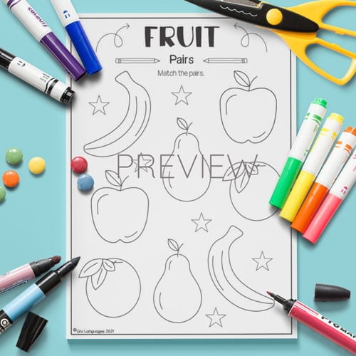 ESL Preschool Fruit Pairs Activity Worksheets