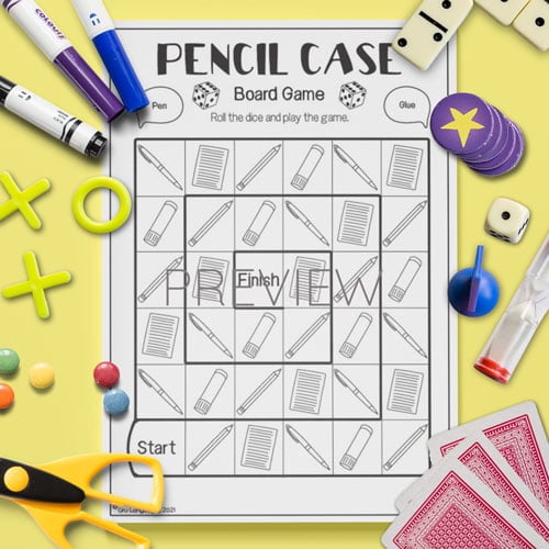 ESL Preschool Pencil Case Board Game Activity Worksheet