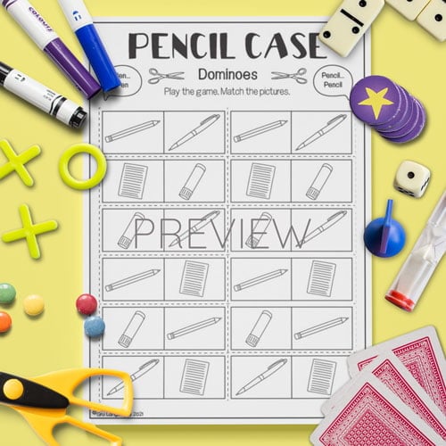 ESL Preschool Pencil Case Dominoes Game Activity