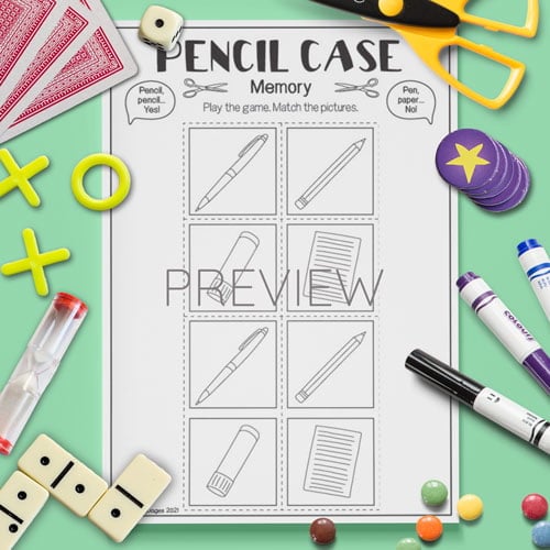 ESL Preschool Pencil Case Memory Game Activity Worksheet