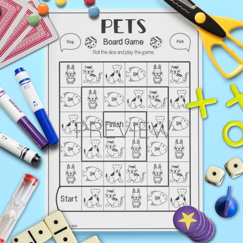 ESL Preschool Pets Board Game Activity Worksheet