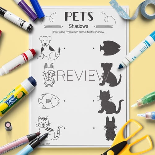 ESL Preschool Pets Shadows Activity Worksheet