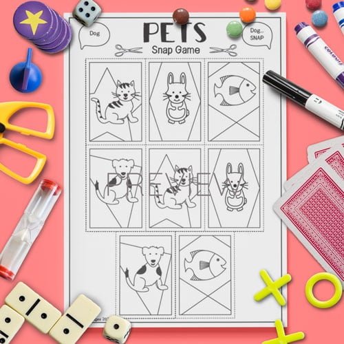 ESL Preschool Pets Snap Game Activity Worksheet