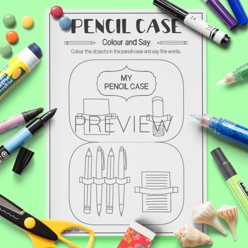 ESL Preschool Pencil Case Colour Say Activity