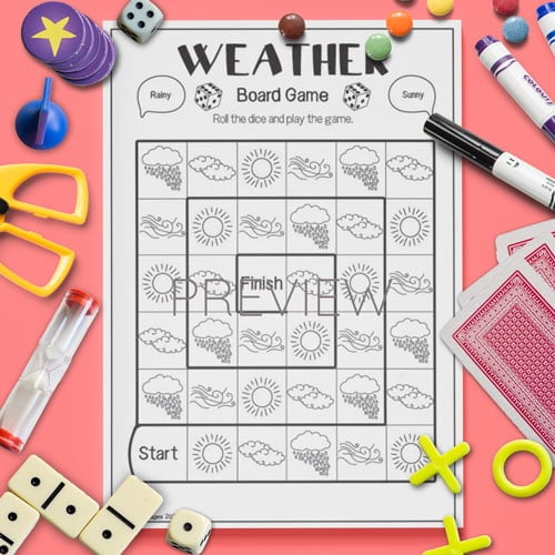 ESL Preschool Weather Board Game Activity Worksheet