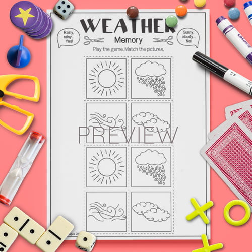 ESL Preschool Weather Memory Game Activity Worksheet